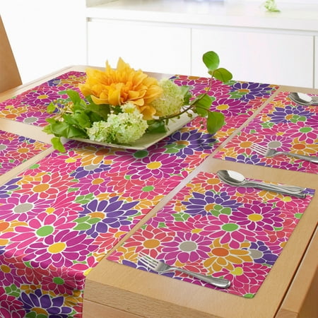 

Floral Table Runner & Placemats Rhythmic 90 s Style Simplistic Retro Flair Drawn Colorful Arrangement Set for Dining Table Placemat 4 pcs + Runner 12 x72 Hot Pink and Multicolor by Ambesonne