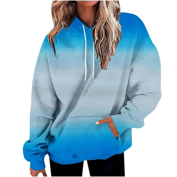 AOOCHASLIY Christmas Tops Women's Gradient Loose Long Sleeve Hoodie Sweatshirt Top