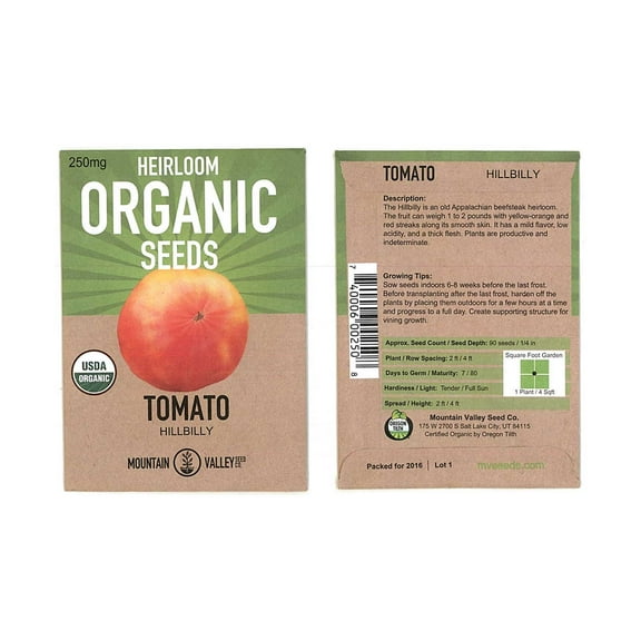 Tomato Garden Seeds - Hilbilly - 250 mg Packet - Non-GMO, Organic, Heirloom, Vegetable Gardening Seed