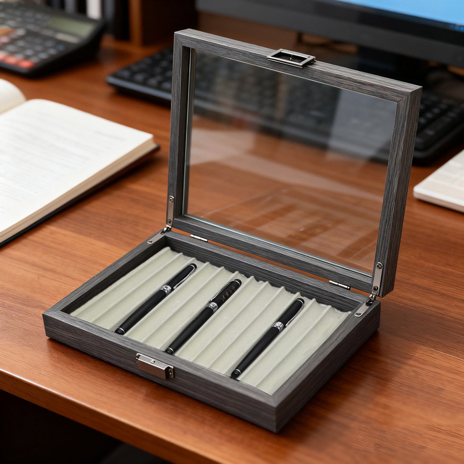 Wooden Fountain Pen Storage Box 12 Slot Fountain Pen Display Tray Pens Organiser Case for Home Office Desk Accessory