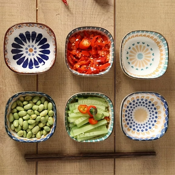 [Hand-painted Ceramic Bowl] 6pcs Hand-painted Bohemian Ceramic Bowl Set - Retro Underglaze Craft, Dishwasher and Microwave Safe - Suitable for Home Kitchen and Restaurant Use and Gift Giving