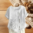 thumbnail image 2 of Levmjia Womens Tops Casual Fashion Floral Print Round Neck Short Sleeve Cotton Linen Button Blouse Shirt Soft Polyester Loose Fit T-Shirt All Season Daily Wear, 2 of 5