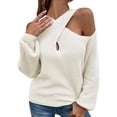 thumbnail image 1 of Suéter de punto para mujer, jersey de manga larga, blusa tipo túnica con hombros descubiertos, suéter sexy, prendas de punto básicas elegantes e informales, suéter de punto fino acanalado, 1 of 4