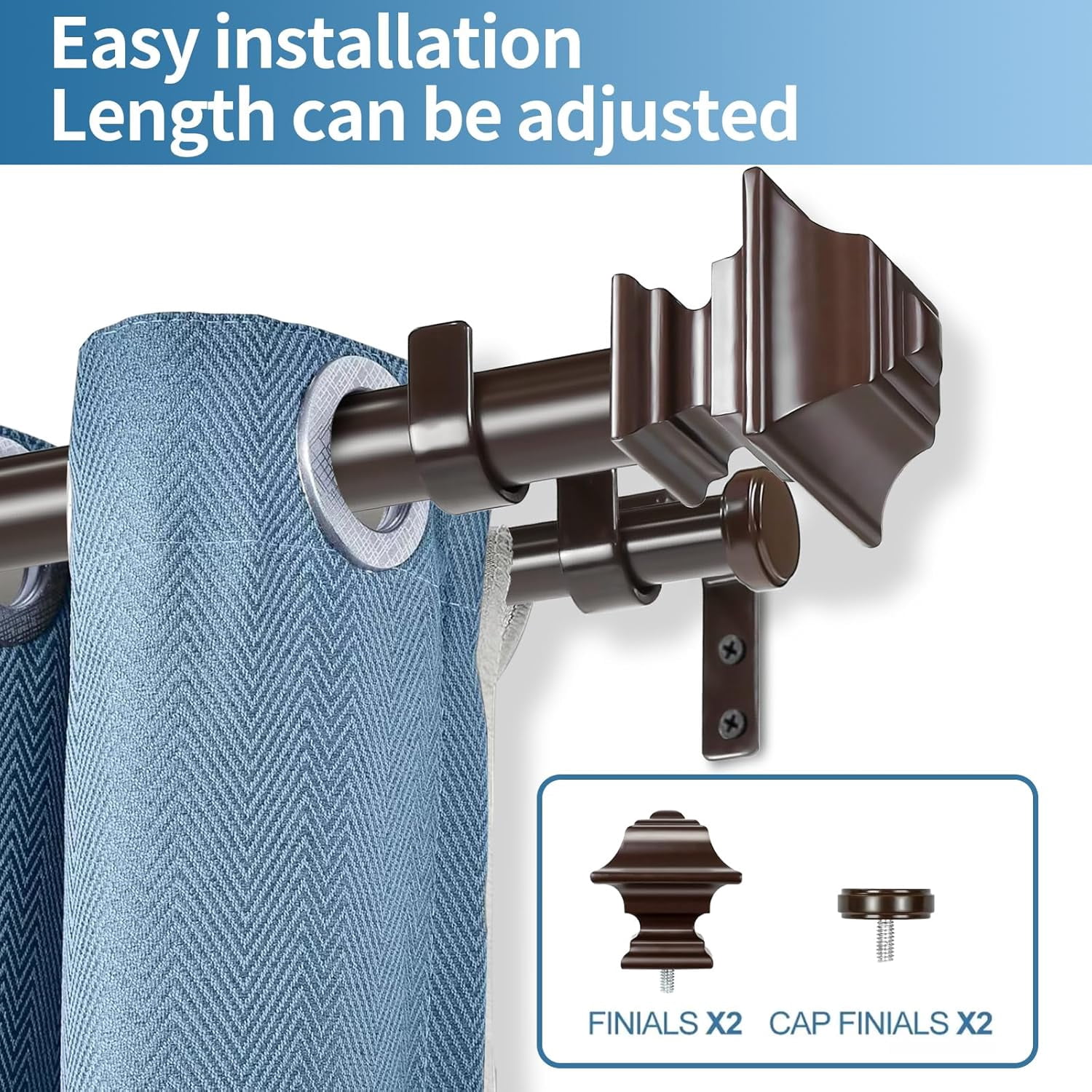 Urbanest Adjustable Double Curtain Rod Set Pila Flat Button Finials – 1″ Front & 3/4″ Back Rod With Bronze Rod, 28–48 Inches