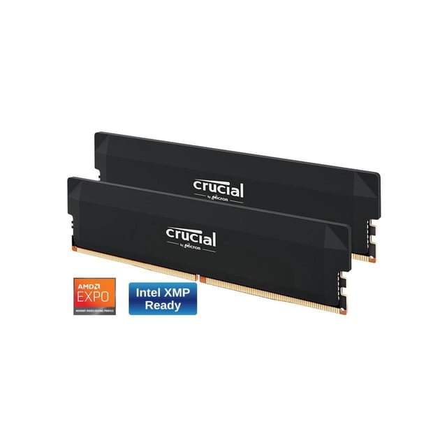 Crucial Pro OC 32GB Kit (2x16GB) DDR5-6400 UDIMM CL38 Desktop Memory Black CP2K16G64C38U5B