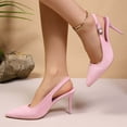 thumbnail image 5 of Miluxas Women's Slingback High Heels Pointed Toe Stilettos Metal Buckle Dress Party Leather Pump Shoes Pink 8.5(41), 5 of 9