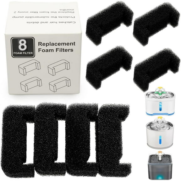 8 Pieces Sponge Filter for Pet Water Fountains, Replacement Cat Water Dispenser Foam Filter Cat Drinking Fountain Sponge Foam Filter for Pet Dog Cat Fountains