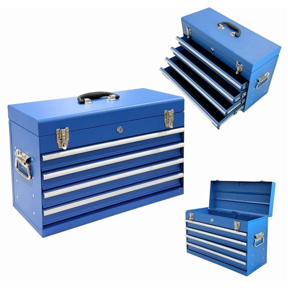 Excelo 21" 4-Drawer Portable Tool Chest, 300 lb Heavy-Duty Lockable Steel Tool Box with EVA-Lined Drawers for Garage & Workshop,Blue