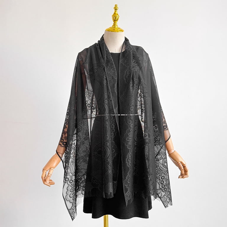 shawls for dresses black Lumtrix Women's Lace and Wraps Evening Wedding Shawl Scarf Sheer Floral Beach Cover Up One Size evenibg dress or everyday