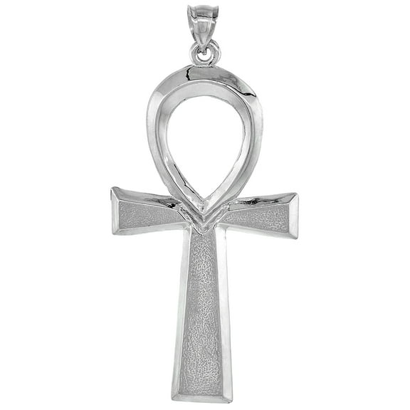 925 Sterling Silver Large Egyptian Ankh Charm Pendant 74mm