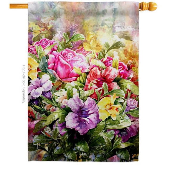 Breeze Decor H104123-BO Spring Bouquet Summertime Tropical 28 x 40 in. Double-Sided Decorative Vertical House Flags for Decoration Banner Garden Yard Gift