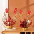 thumbnail image 1 of Cesta de flores de hierro con forma de fruta de la fortuna de Año Nuevo, frutos rojos de acebo, adornos de flores artificiales para el escritorio del hogar para inauguración de la casa, 1 of 4