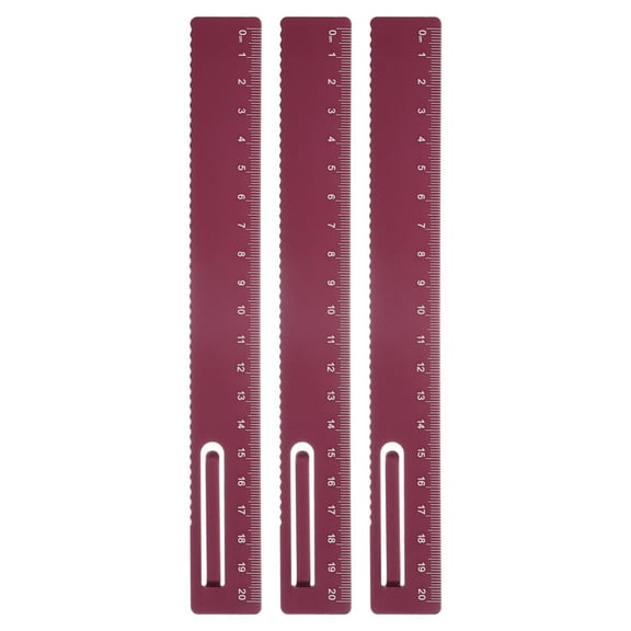 Uxcell 3pcs Straight Ruler 20cm Metric Metal Aluminum Alloy Measuring Bookmark Clip Ruler Scale Tool for Measure Study Reading Classroom Office, Dark Red