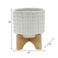 thumbnail image 5 of Ceramic Planter with Stand - Textured  Ceramic Pot with Bamboo Wood Base - Modern Indoor & Outdoor Plant Holder - 8" Ivory, 5 of 12
