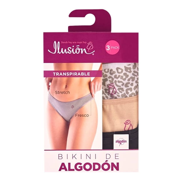 Bikini Ilusión para Mujer, Multicolor Algodón Stretch 1 Paquete con 3 Piezas Talla CH