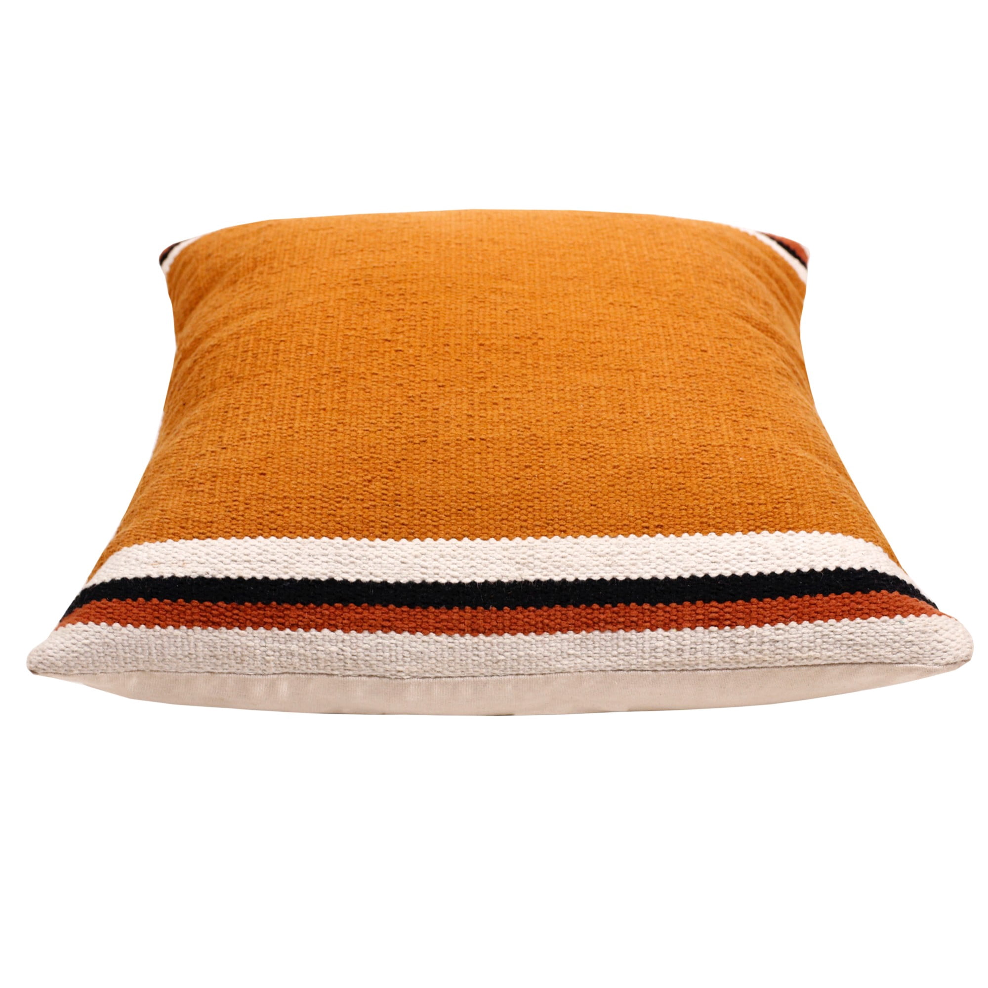 Laddha Home Designs Handwoven Striped Cotton Throw Pillow Cover - 20" - Orange and White