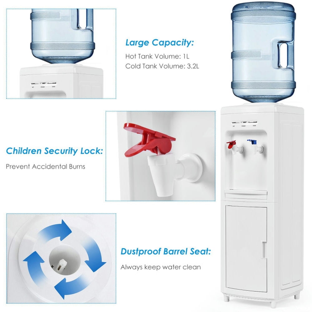 Spaco 5 Gallons Hot and Cold Water Cooler Dispenser with Child Safety Lock, Water Cooler with A Good Bearing Capacity, Hot and Cold Water Cooler for Indoor as Home, Office, White