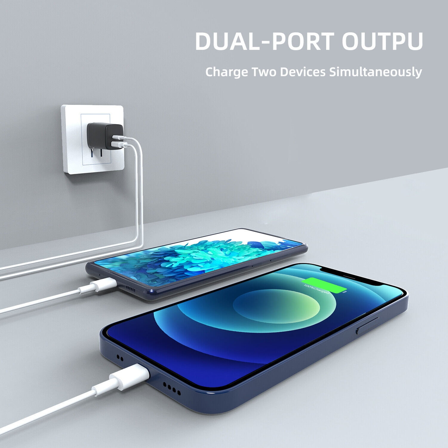 Fast Type-C 38W PD Home Charger for Nokia XR21, T21, X100 - 6ft Long Cable USB-C Power Cord QC3.0 Adapter 2-Port