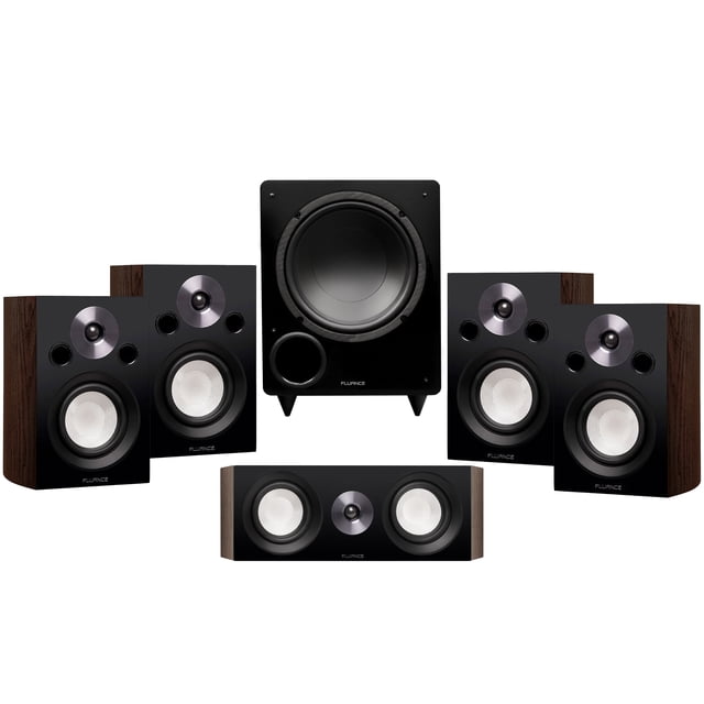 Fluance Reference Compact Surround Sound Home Theater 5.1 Channel Speaker System including 2-Way Bookshelf, Center Channel, Rear Surround Speakers and DB10 Subwoofer - Natural Walnut (X851WC)