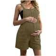 thumbnail image 2 of QATAINLAV Rompers for Women Maternity Clothes Sleeveless Ribbed Knit Short Jumpsuits Loose Comfy Pregnancy Casual Outfits with Pockets, Army Green, L, 2 of 8