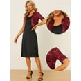 thumbnail image 2 of DARING DIVA Women's Lace Shrug Bolero Satin Panel Crop Cardigans XS Burgundy, 2 of 6