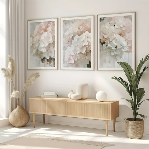 Set of 3 Pink Hydrangea Prints, Abstract Hydrangea Print, Abstract Hydrangea Wall Art, Flower Prints, Boho Flower Wall Art, Modern Abstract Retro Minimalist Pink Floral Canvas Painting Poster Suitab