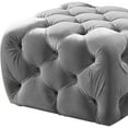 thumbnail image 2 of Button Tufted Velvet Fabric Upholstered Wooden Ottoman Gray, 2 of 5