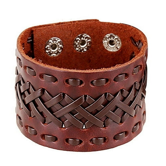 Lifetechs Men Women Punk Braid Faux Leather Wide Cuff Bracelet Button Wristband Bangle