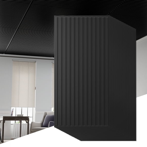 Costway 24-Pack PVC Slat Wall Panels, 3D Fluted Panels for Interior Wall Decoration Black
