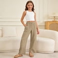 thumbnail image 2 of Staki Girl's Wide Leg Casual Linen Pants Elastic High Waisted Long Loose Trousers 4-14 Years,9-10 Years, 2 of 4
