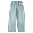 thumbnail image 5 of XEGLSBU Jeans for Girls Girls Denim Pants Straight Leg Loose Fit with Side Seam Rhinestone Embellishment for Daliy Wear Light Blue Size 15-16 Years, 5 of 6