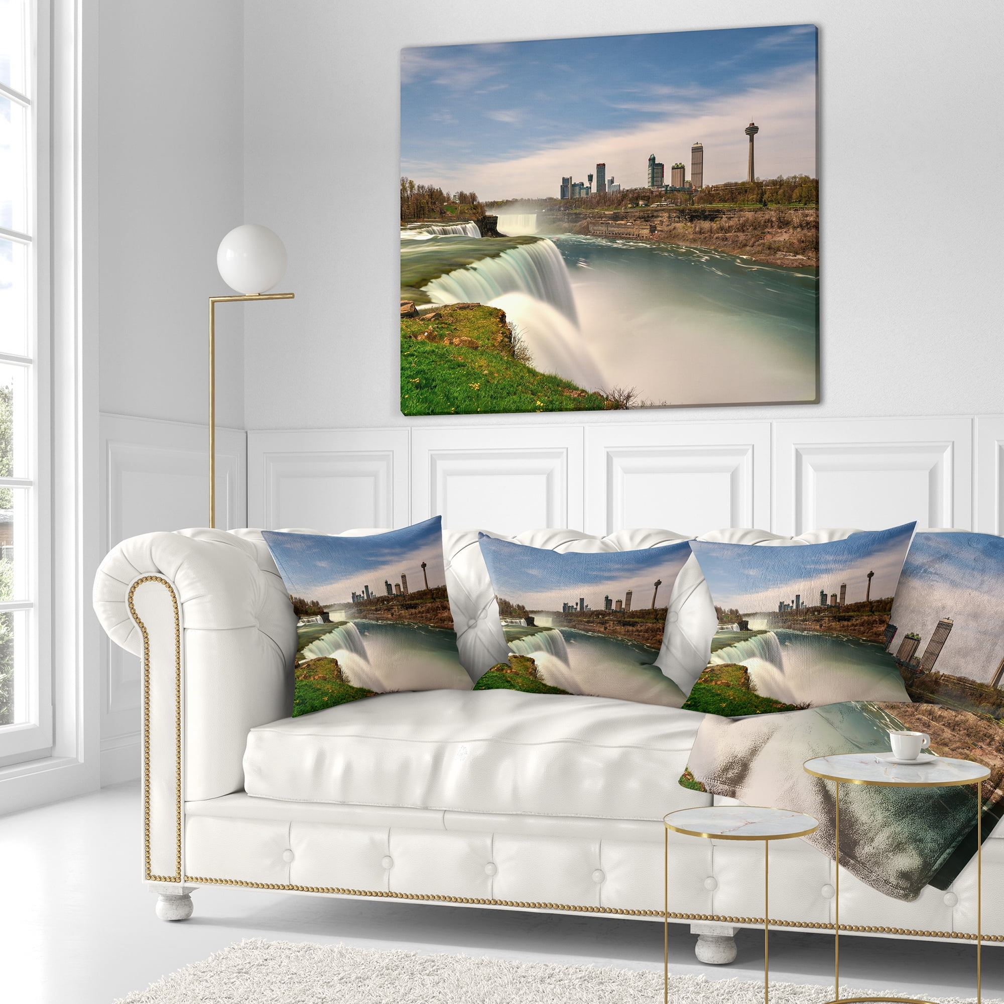 Designart American Falls at Niagara Falls - Landscape Printed Throw Pillow - 18x18
