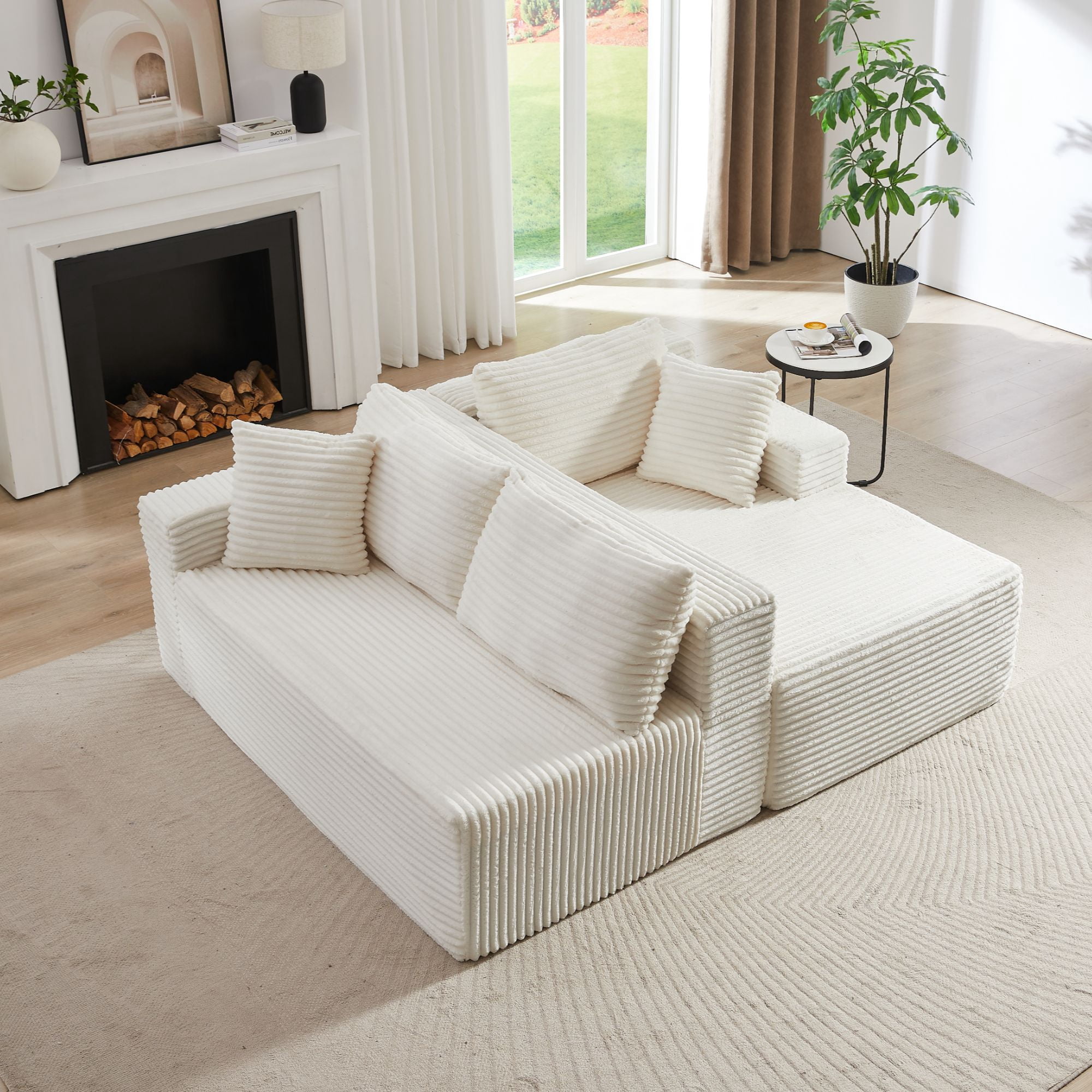 Miniyam L-Shaped Compressed Sectional Sofa with Deep Seat, No Assembly Required, Modular Couches Sleeper for Living Room, Bedroom, Apartment (White, Right Facing Chaise)