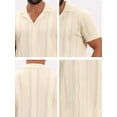 thumbnail image 7 of DARING DIVA Men's Hollow Knitted Shirt Short Sleeve Button Down Striped Shirts S Beige, 7 of 7