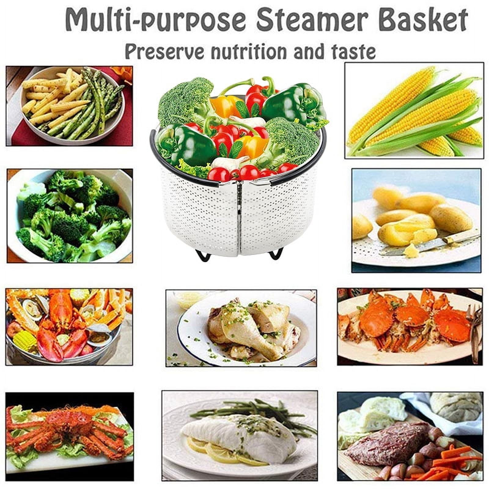 Steamer Basket with Divider Steam Rack Stand, Stainless Steel Vegetable Steamer Basket Steamer Insert and Pressure Cooker Accessories for Veggie
