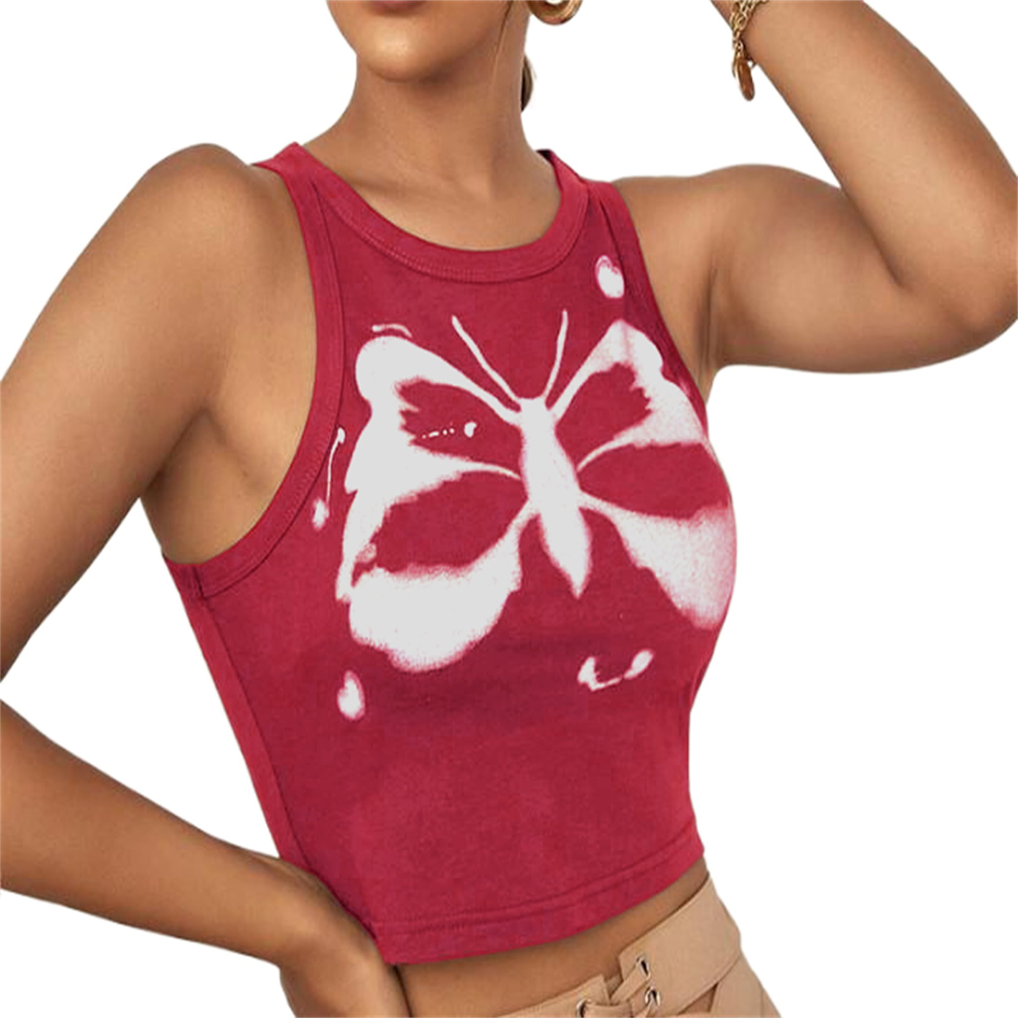 Slim Fit Camisole Strappy Swing Top Cami Vest Muscle Tanks Butterfly Sleeveless Shirts Workout Tank Tops for Women