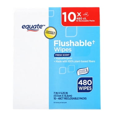 Equate Fresh Scent Flushable Wipes, 10 Resealable Packs of 48 Wipes (480 Total Wipes)