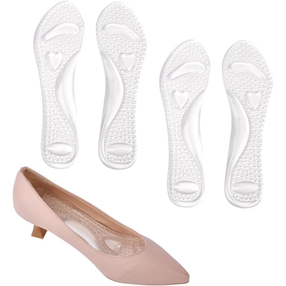 2 Pairs Transparent Silicone Massaging Cushion Foot Pain Relief Arch Support Non-Skidding Adhesive Shoe Pads Comfortable Dress