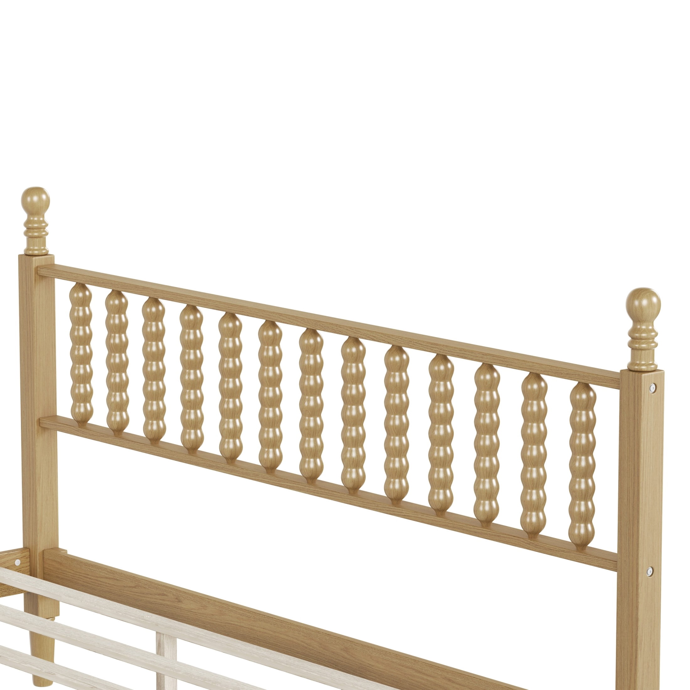 Noble House King Size Platform Bed with Gourd Shaped Headboard, Wooden Slat Support, Natural