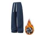 thumbnail image 2 of Miluxas Men's knitted and plush long pants, twill loose straight tube versatile casual pants with plush insulation, solid color men's long pants Navy, 2 of 9
