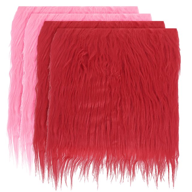 Unique Bargains 4 Pcs 10 x 10 Inch Plush Faux Fur Fabric Square Fluffy Faux Fur Patches Cuts, Red,Pink