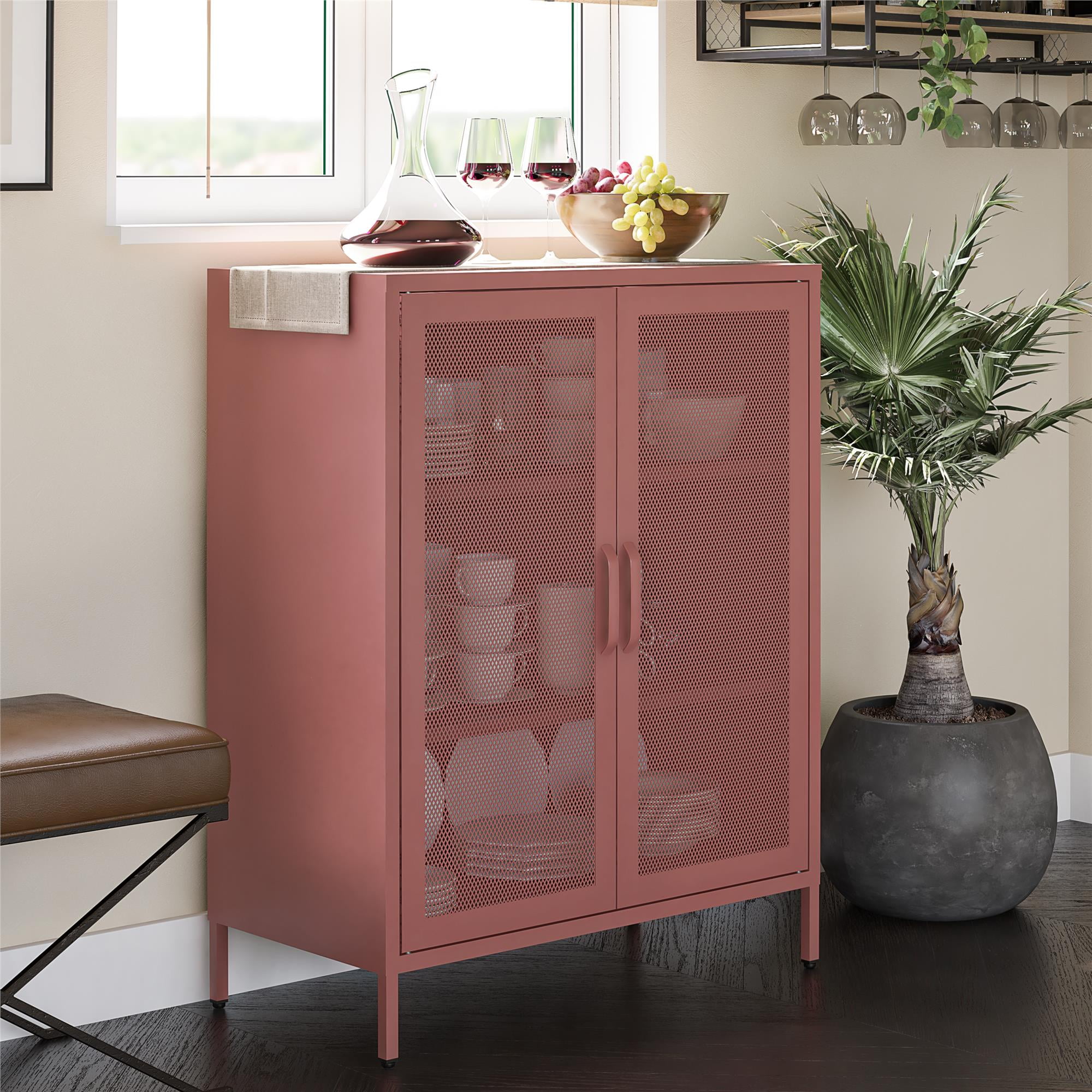 Novogratz Channing 2 Door Accent Cabinet-Mesh Metal Locker, Terracotta