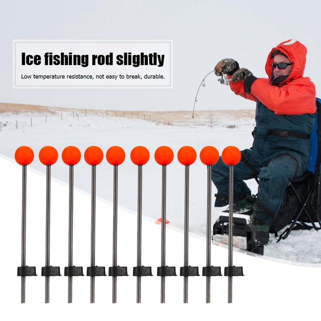 Puntas de caña de pescar en hielo, punta de varilla de resorte de bola roja ligera para pesca en hielo, 10 Uds.