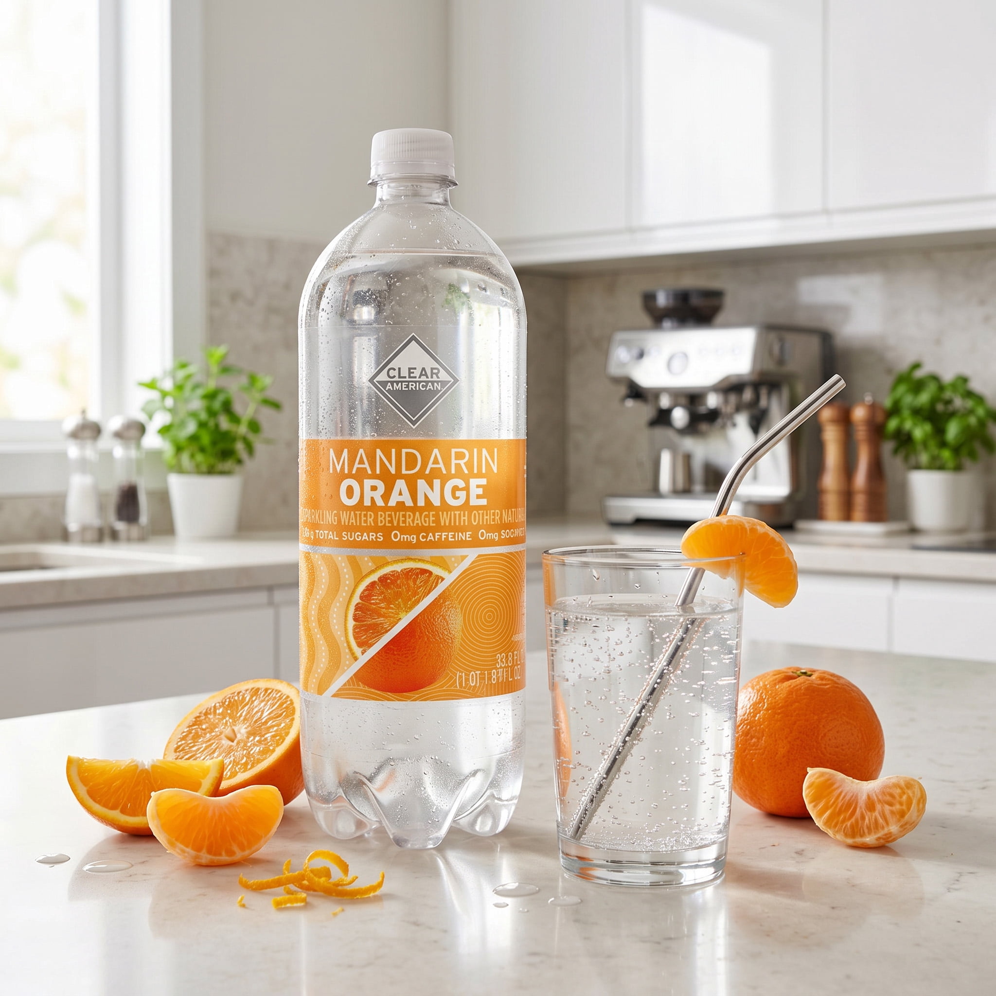 (12 pack) Clear American Mandarin Orange Flavored Sparkling Water, 33.8 fl oz Bottle