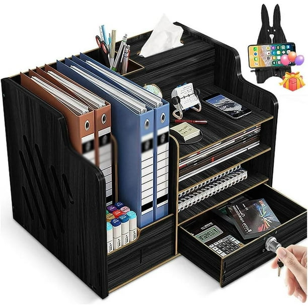 Organizador de Escritorio Con Cajón Para Bolígrafos, Carpetas, Documentos, Para El hogar, la Oficina y Material de Papelería