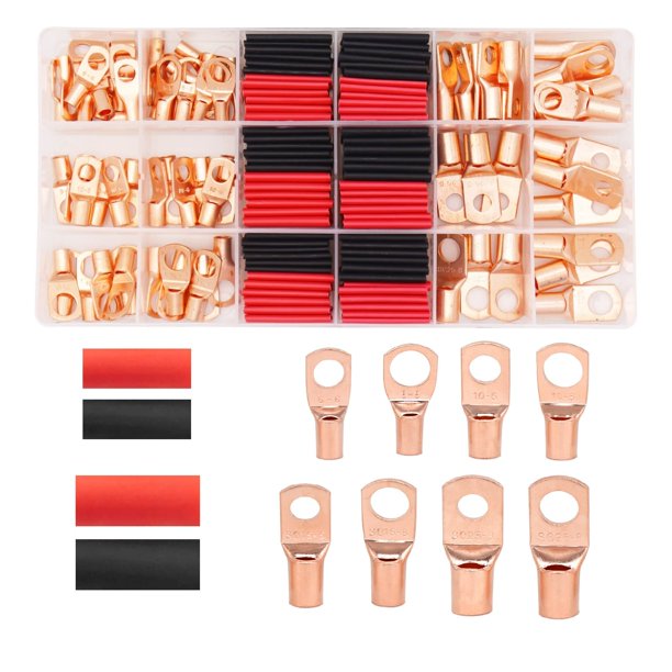 144PCS Battery Cable lugs AWG 4 6 8 1210, HEMEI Heavy Duty Cable lugs, Copper Wire Lugs Ring