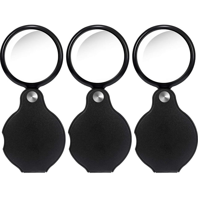 Mini lupa de bolsillo plegable de 10 aumentos, lupa de cristal con funda protectora giratoria negra para leer periódicos, libros, revistas, etc.