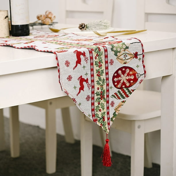 Mantel navideño con estampado de flores para mesa de centro, camino de mesa para fiestas, decoración navideña para cocina
