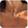 thumbnail image 1 of Collar de espiga para mujer, delicado collar de cadena de serpiente de oro de 14 quilates, serpiente plana doble de espiga de oro en capas, 1 of 4