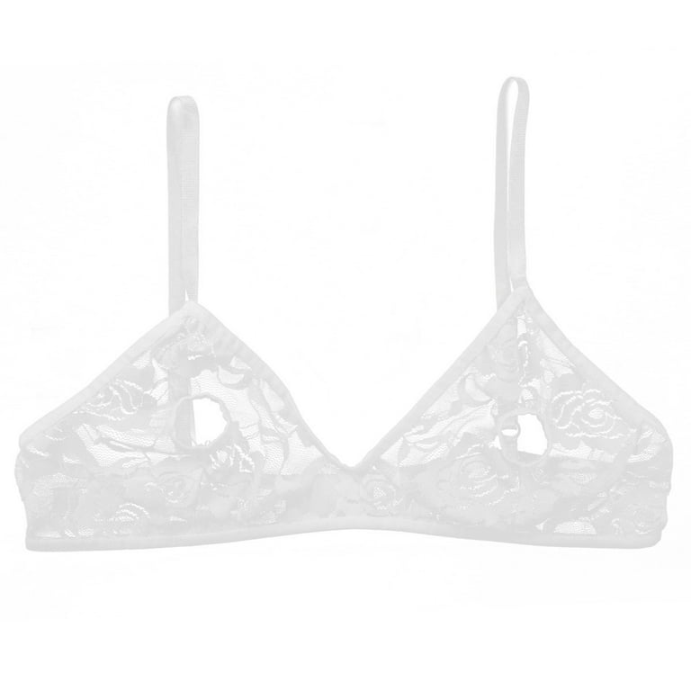 Doomiva Women See-Through Lace Bralettes Hollow Out Wireless Unlined Bra  Tops Underwear White L at  Women's Clothing store
